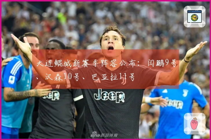 大连鲲城新赛季阵容公布：闫鹏9号、汉森10号、巴亚拉11号